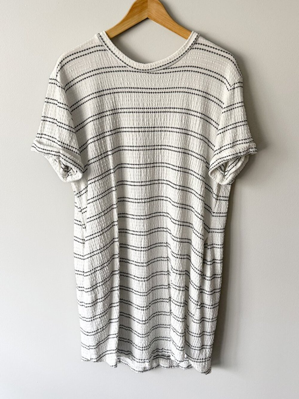 Women's White and Black Striped Midi Dress with Pockets